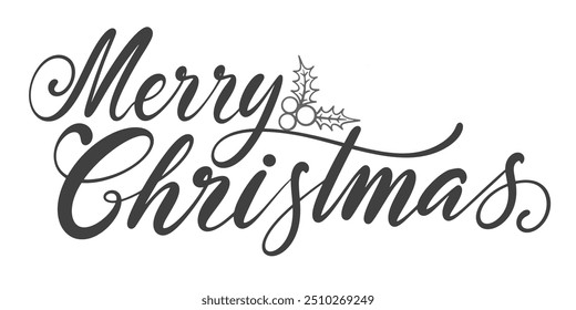 Merry christmas hand lettering calligraphy isolated on white background. Vector holiday illustration element. Merry Christmas script calligraphy