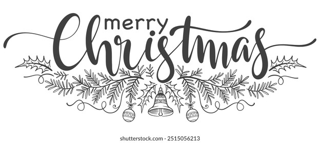 Merry christmas hand lettering calligraphy isolated on white background. Vector holiday illustration element. Merry Christmas script calligraphy