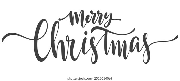 Merry christmas hand lettering calligraphy isolated on white background. Vector holiday illustration element. Merry Christmas script calligraphy
