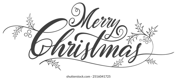 Merry christmas hand lettering calligraphy isolated on white background. Vector holiday illustration element. Merry Christmas script calligraphy