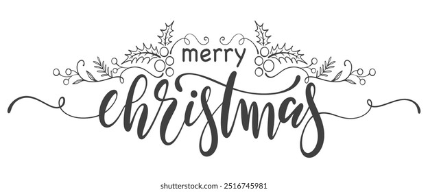 Merry christmas hand lettering calligraphy isolated on white background. Vector holiday illustration element. Merry Christmas script calligraphy