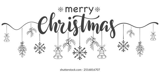 Merry christmas hand lettering calligraphy isolated on white background. Vector holiday illustration element. Merry Christmas script calligraphy