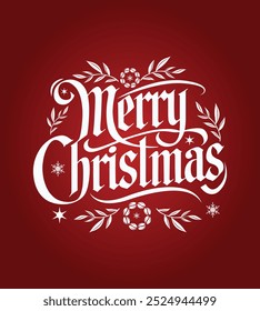 A Merry christmas hand lettering calligraphy isolated on red background.