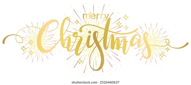 Merry christmas hand lettering calligraphy isolated on white background. Vector holiday illustration element. Merry Christmas script calligraphy
