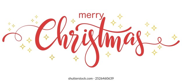 Merry christmas hand lettering calligraphy isolated on white background. Vector holiday illustration element. Merry Christmas script calligraphy