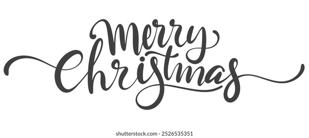 Merry christmas hand lettering calligraphy isolated on white background. Vector holiday illustration element. Merry Christmas script calligraphy