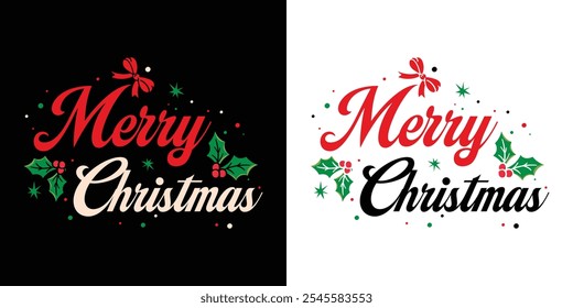 Merry christmas hand lettering calligraphy isolated on white background. Christmas typography lettering quotes illustration. Christmas illustration element Vector. bells, tree, postcard, social media