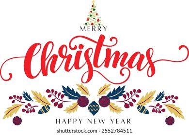 Merry christmas hand lettering calligraphy . Vector holiday illustration element. Merry Christmas script calligraphy