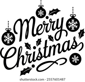 Merry christmas hand lettering calligraphy isolated on white background. Vector holiday illustration element. Merry Christmas script calligraphy