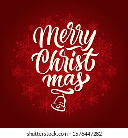 Merry Christmas  hand lettering card template, vector illustration, winter holidays design.
