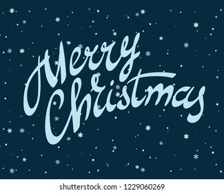 Merry Christmas. Hand lettering composition, graphic, art print for posters, banners, greeting cards, invitation template for Christmas, New Year. Hand-written calligraphy design. Vector illustration