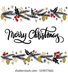 Merry Christmas Hand Lettering Greeting Card. Vector Illistration. Modern Calligraphy.