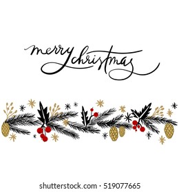 Merry Christmas Hand Lettering Greeting Card. Vector Illistration. Modern Calligraphy.