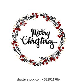 Merry Christmas hand lettering greeting card. Modern calligraphy.
