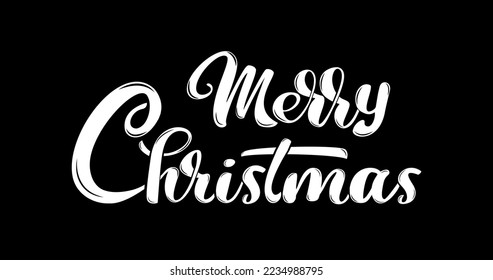 Merry Christmas hand lettering. Hand-drawn modern brush calligraphy isolated on black background. Creative typography for Holiday greeting cards, and banners. Christmas vector illustration.