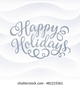 Merry Christmas hand lettering inscription on detailed snowing background