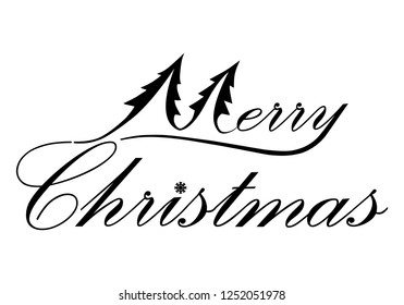 Merry Christmas hand lettering isolated on white. Vector image.