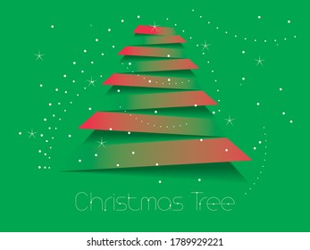 Merry Christmas hand lettering isolated. Vector illustration, Festive composition with fir tree, Christmas decorations on green background