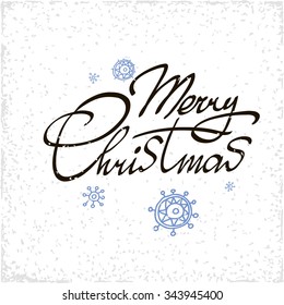 Merry Christmas hand lettering isolated on white background. Vector image. Modern calligraphy type.
