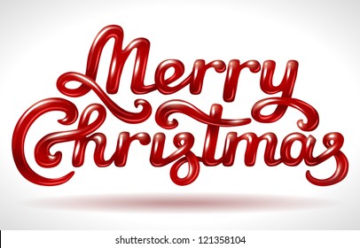 Merry Christmas Hand Lettering Signature (red)- Vector Illustration.