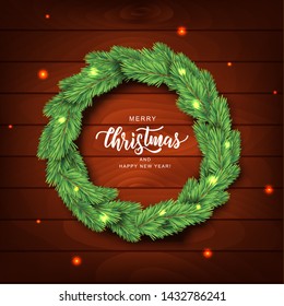 
Merry Christmas hand lettering text card. Typography inscription for New Year holiday design. Vector illustration isolated background.