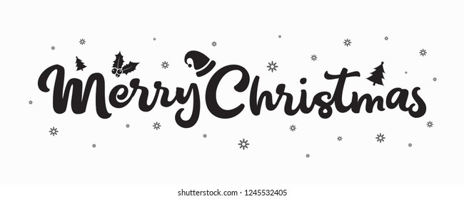 Merry Christmas Hand lettering vector text. Creative typography for Holiday Greeting Gift Card. Calligraphy vector for art template design list page, brochure style, banner idea cover, booklet, poster