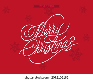 Merry Christmas hand made lettering inscription in original style with editable stroke. New Year greeting template, vector calligraphic illustration. Typographic design for Christmas holidays