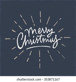 Merry Christmas Hand Made Script Lettering Retro Vintage Typographic Handwritten Art Great for Greeting Card, Wall Print, Holiday Poster, T shirt, Festive Packaging etc. Vector Illustration