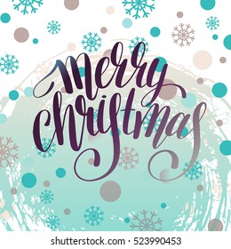 merry christmas hand written calligraphy with snowflakes greeting card holiday design, calligraphy vector illustration eps10