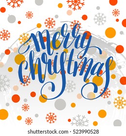 merry christmas hand written calligraphy with snowflakes greeting card holiday design, calligraphy vector illustration eps10