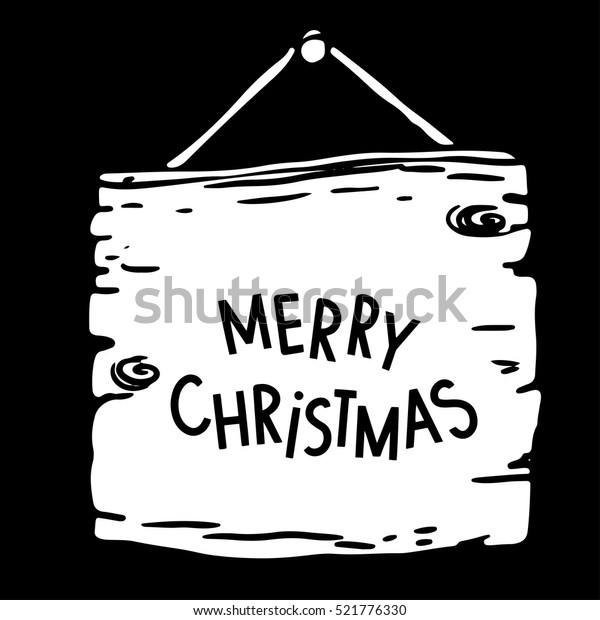 黒い背景にメリークリスマス手書きのフォントと木の板 のベクター画像素材 ロイヤリティフリー