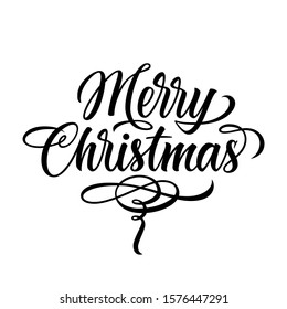 Merry Christmas hand written lettering illustration, modern calligraphy for holiday design,  greeting card, gift and poster.