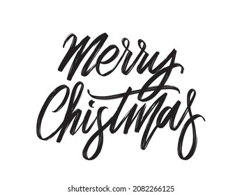 Merry Christmas. Hand written lettering isolated on white background.Vector template for poster, social network, banner, cards.