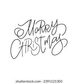 Merry Christmas - hand written lettering, modern calligraphy. Typography isolated on white background, vector illustration. Great for party posters and banners.