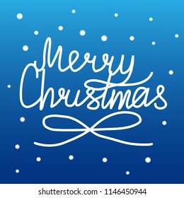 Merry Christmas hand written note in white on blue background.vector illustration EPS 10.