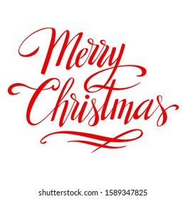 Merry Christmas, hand written vector lettering isolated on white, holiday illustration for greeting card, poster, template for invitation, banner, print, holiday desigh.
