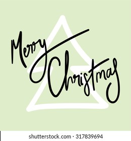 Merry Christmas. Hand Written Vector Text. Black Brush on Green Background.