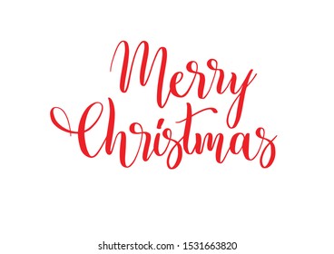 Merry Christmas - hand-drawn lettering. Modern brush calligraphy. Red vector inscription isolated on the white background. Winter holidays card, poster, overlay, social media design.