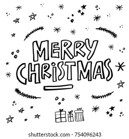 Merry Christmas handdrawn lettering. Perfect unique design for greeting cards. 