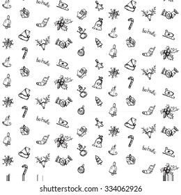 Merry Christmas hand-drawn seamless pattern. Happy new year ornament. Winter holiday background. Vector