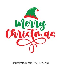 Merry Christmas - handwrinting greeting with elf hat. Good for greeting, and invitation card, poster, label, T shirt print and other decoartion for Chridtmas.