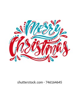 Merry Christmas. Handwriting inscription for greeting card, invitation, postcard, print, poster. Typography holiday message. 