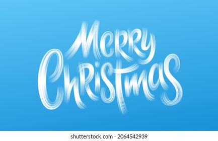 Merry Christmas Handwriting Lettering.White frosted letters on a blue background. Merry Christmas lettering for postcard, banner, poster. Vector illustration EPS10