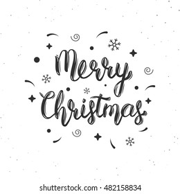 Merry Christmas handwritten brush lettering inscription with decorative elements. Trendy hand lettering quote, art print for posters , greeting cards design and t-shirt. Vector illustration