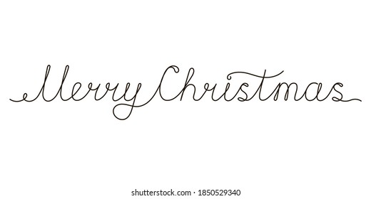 Merry Christmas handwritten continuous black line inscription. Hand drawn lettering black text on white background. Merry christmas calligraphy, brush painted letters. Vector illustration