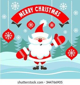 Merry Christmas, handwritten inscription greeting with Santa Claus