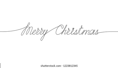 MERRY CHRISTMAS handwritten inscription. Hand drawn lettering. One line drawing of phrase. Vector.