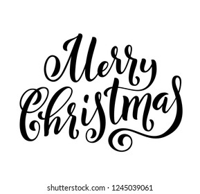 Merry Christmas handwritten lettering. Lettering design card template. Vector illustration.