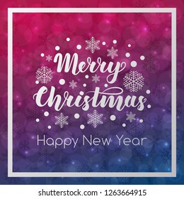 Merry Christmas. Handwritten lettering on blurred bokeh background. Vector illustrations for greeting cards, invitations, posters, web banners and much more.