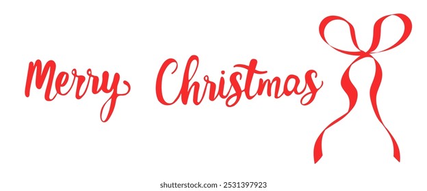 Merry Christmas handwritten lettering with a red bow hand drawn